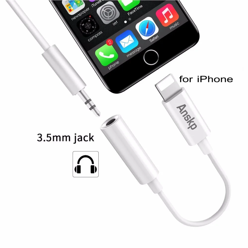 Anskp Headphone Audio Adapter Cable for iPhone 7 Plus 3.5mm AUX Female Earphone Extender Jack Stereo | Электроника