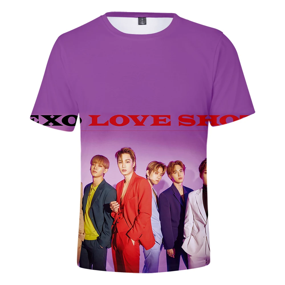 EXO love shot с 3D-принтом женская летняя классная Модная Повседневная рубашка коротким