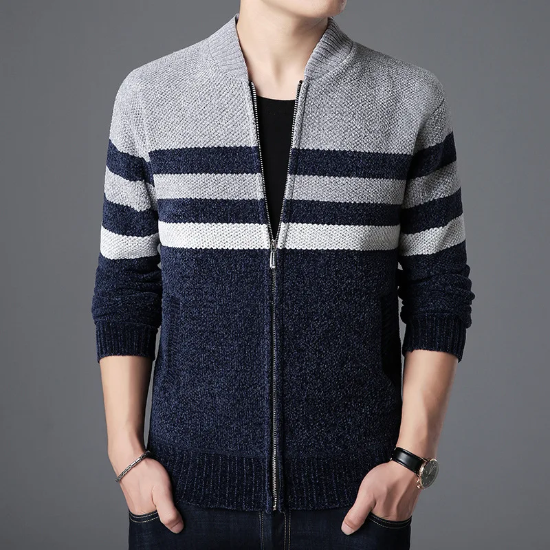 Winter Cashmere Sweater Men Thick Striped Cardigan Christmas Coat Male Warm Knitted Jackets Pull Homme |