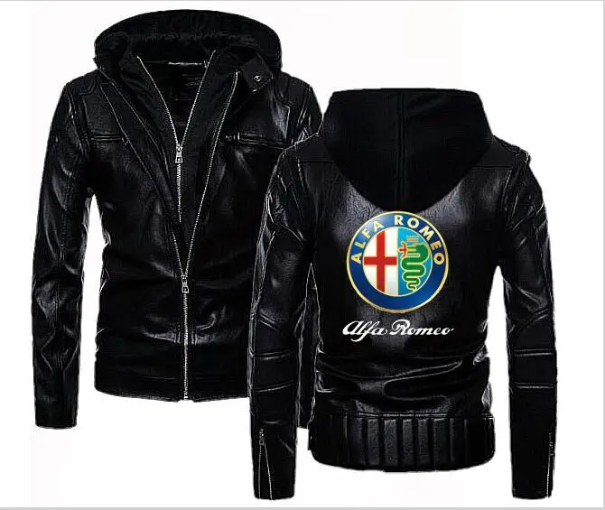 Для мужчин новый Альфа alfa romeo кожаная куртка с капюшоном тонкий мотоцикл