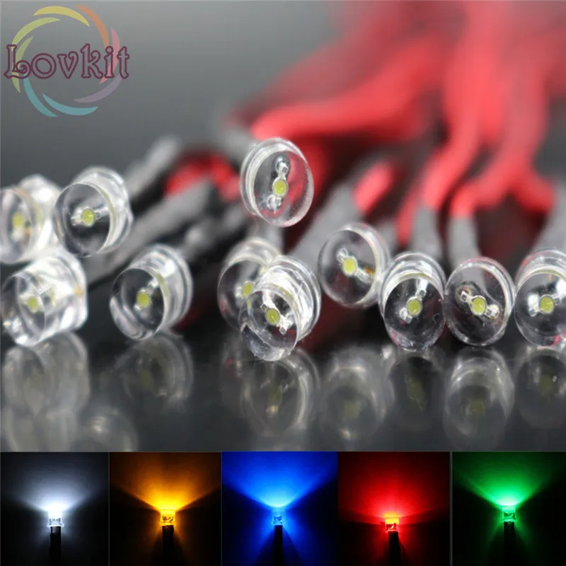 500 шт. 5 мм плоский верх Предварительно проводной резистор 12 В DC 20 см LED 100X каждый