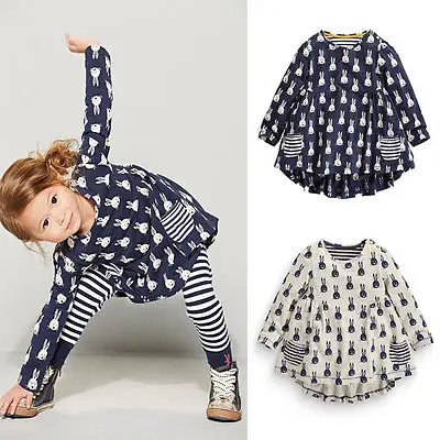 Модная детская футболка с изображением кролика для маленьких девочек платье +