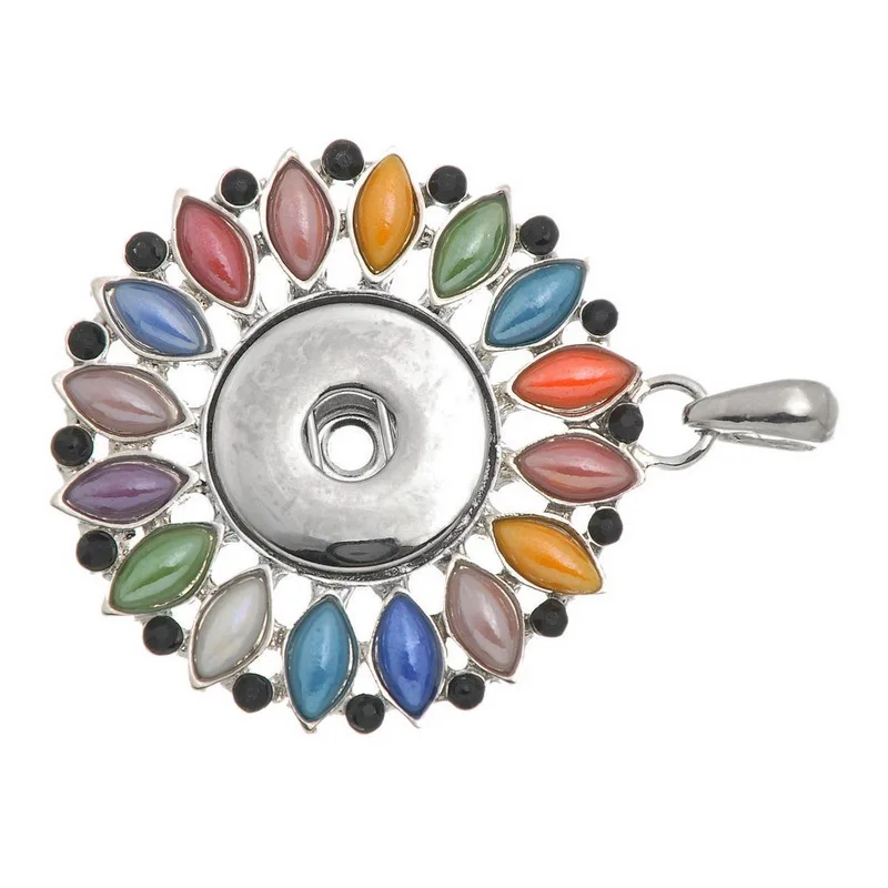 

2Pcs Snap Press Pendants Sunflower Fit 18mm Press Snap Buttons Colorful Acrylic Rhinestone Charms 54x41mm