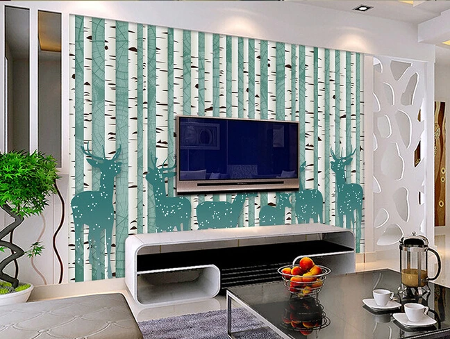 The custom 3D murals 3 d retro abstract painted cartoon tree elk living room sofa TV wall bedroom paper | Обустройство дома