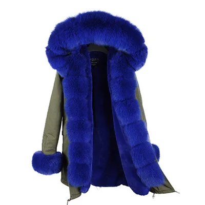 color 4 fox fur Бренд, новинка, длинная камуфляжная зимняя куртка, женская верхняя одежда, толстые парки, натуральный Лисий мех, пальто с воротником, с капюшоном, pelliccia - Цвет: color 4 fox fur