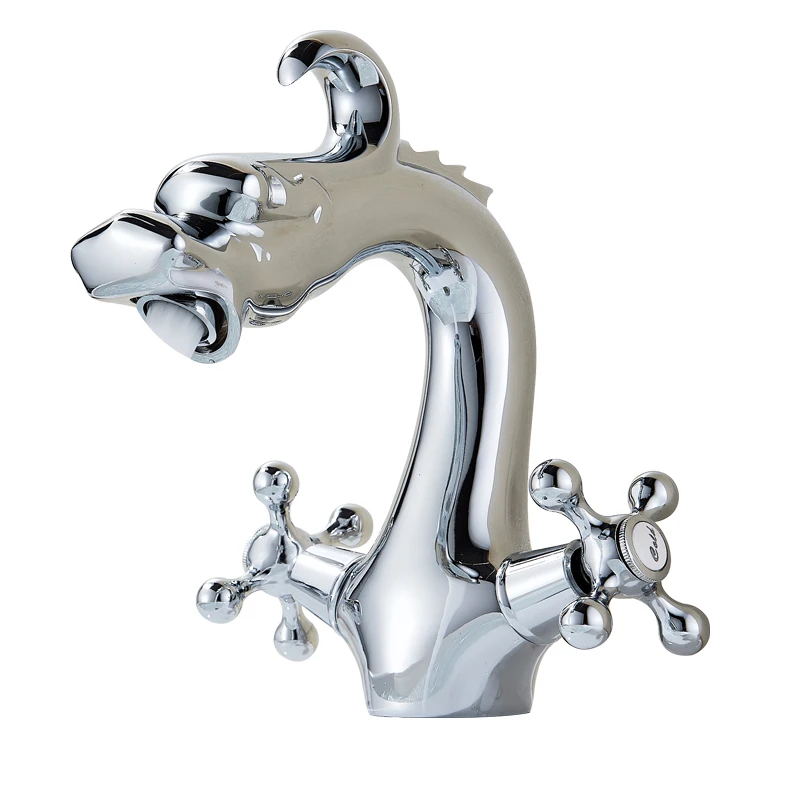 Chrome Faucet A Хромированный кран для раковины в стиле дракона с двумя ручками, смеситель для раковины для ванной комнаты, кран для горячей и холодной воды на одно отверстие - Цвет: Chrome Faucet A