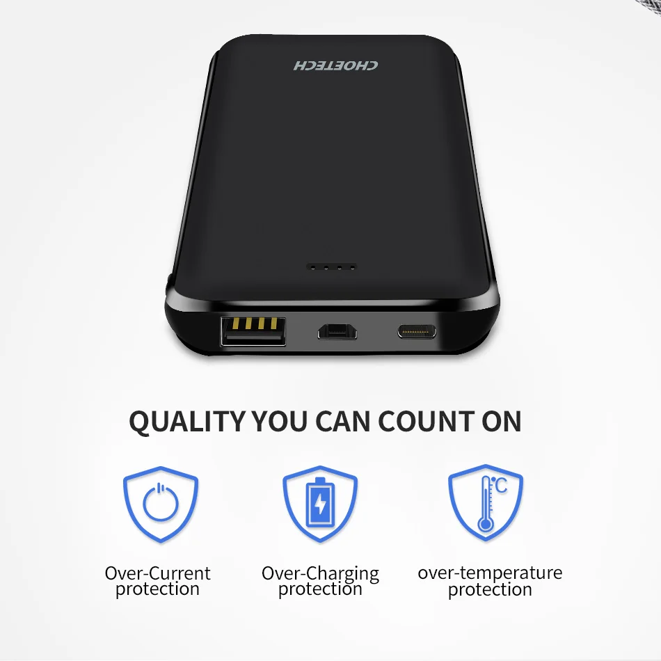 CHOETECH power Bank 10000 мАч 5 в 2.4A ультра тонкий литий полимерный портативный аккумулятор