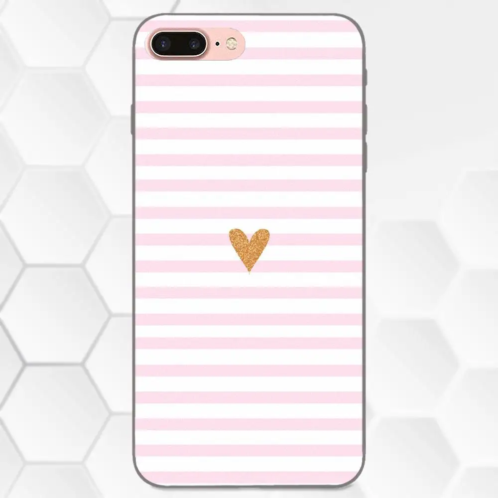 Полосатые золотистые блестящие сердечки для Apple iPhone 4 4S 5 5S SE 6 6S 7 8 Plus X XS Max XR мягкие