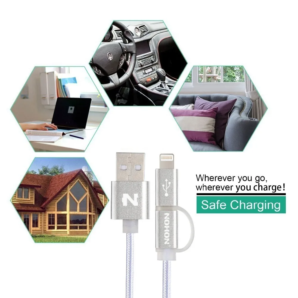 NOHON 2 в 1 Micro USB кабель 8pin USB кабель для зарядного устройства для iPhone 8 7 6 6S Plus 5S iOS 10 9 samsung LG htc Кабели USB для мобильных телефонов