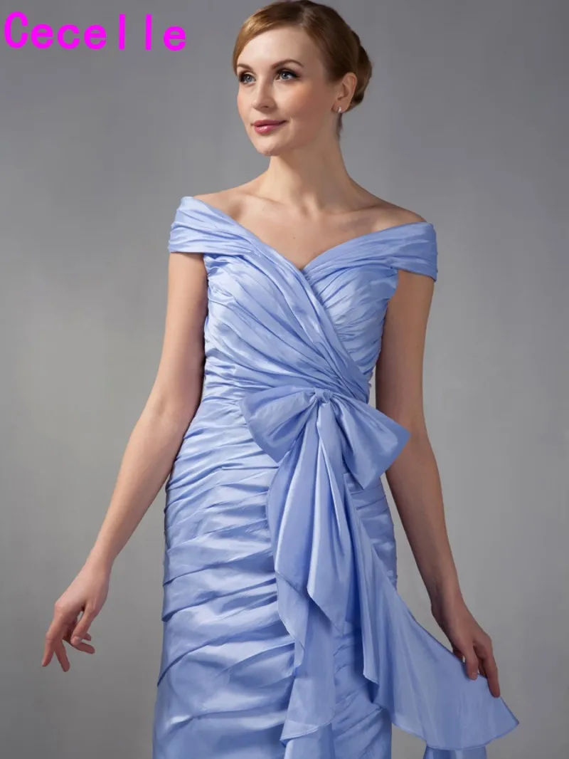 Short Knee Length Sheath Lavender Off Shoulder Mother Of Bride Dresses Informal Ruched Vintage Taffeta Wedding Party UK | Свадьбы и