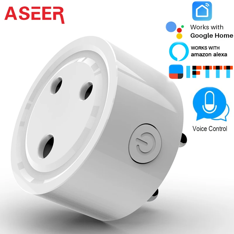 Смарт розетка ASEER Wi Fi 10A умная вилка 100 в Индийский штекер IND работает с Google Home Assistant