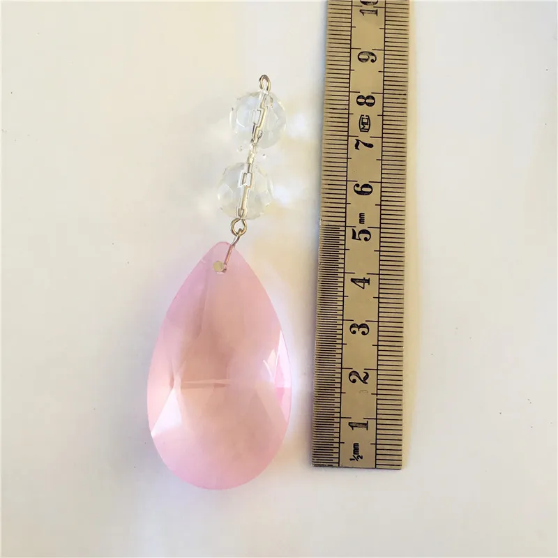 

10pcs/Lot 50mm Pink Color Crystal Faceted Pear Shape Pendant Of Chandelier Strand Beads Chain Crystal Prisms Free Shipping