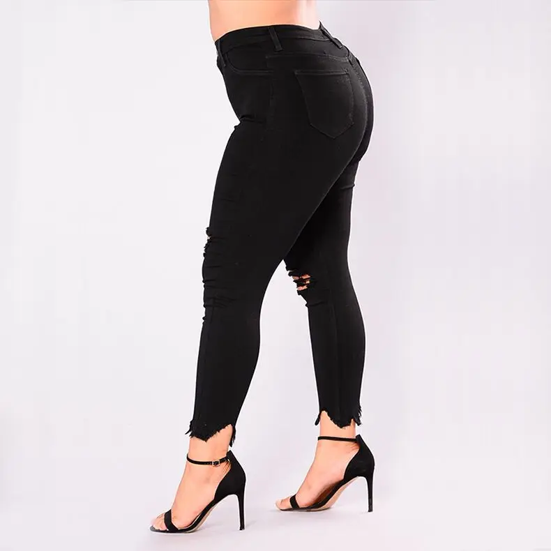 QMGOOD 2018 Boyfriend Jeans for Women Plus Size Black Ripped Skinny Stretchy Denim Mom Big Distressed 5XL |