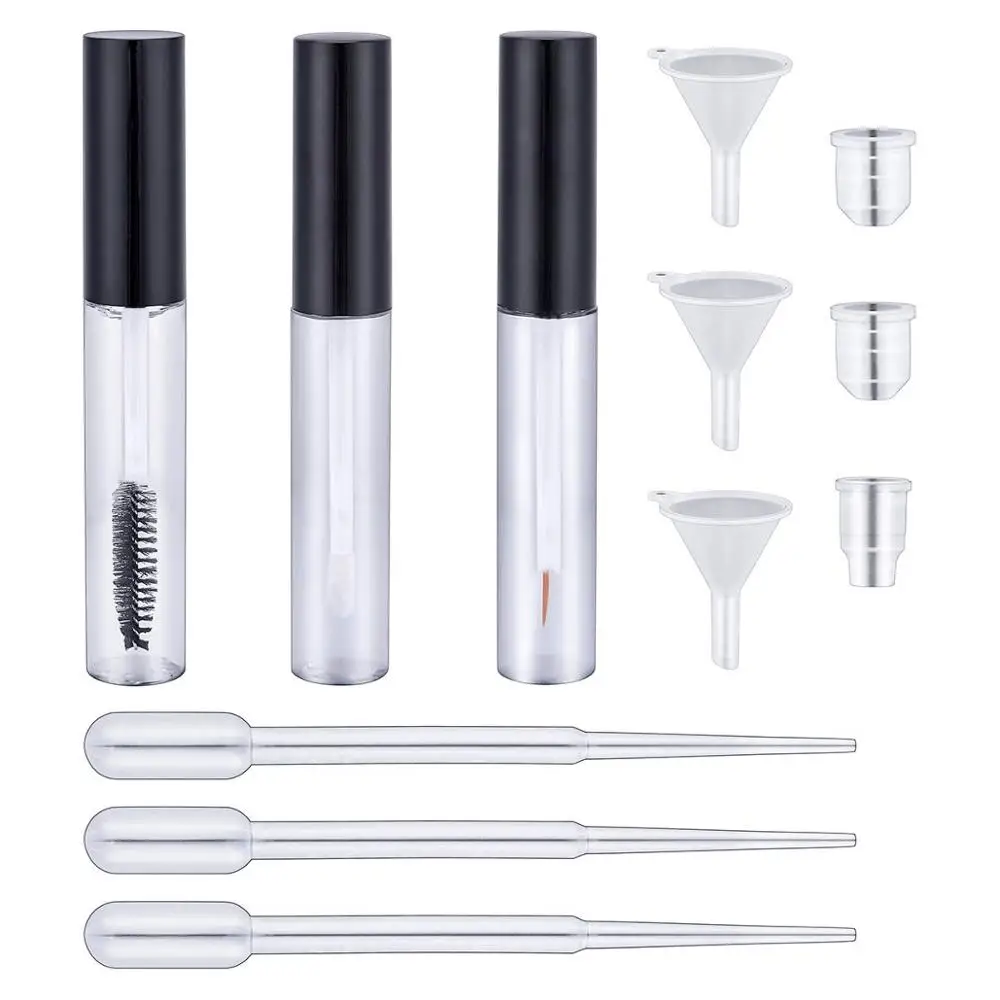 Free shipping 60/120pcs 10ml Empty Mascara Tube Eyeliner Bottle Lip Gloss Tubes Vials Containers with funnels +pipettes