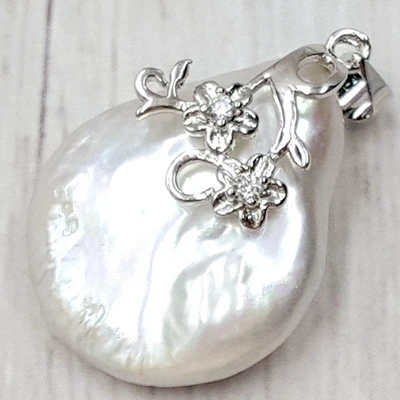 Silver Plated Lii Ji настоящий белый/розовый Монета Форма барокко Жемчуг 20-21 мм кулон для женщин Прямая - Цвет камня: Silver Plated