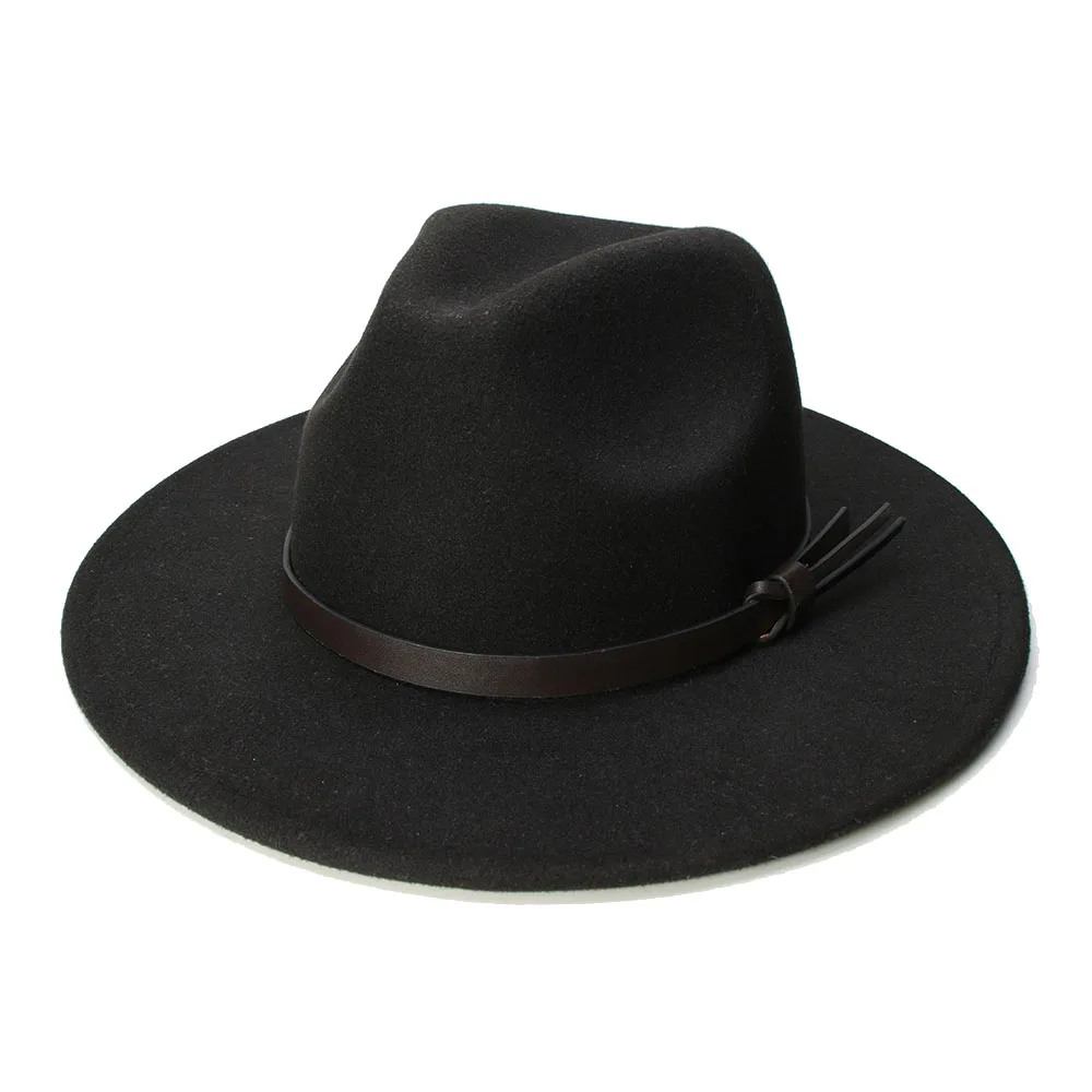 LUCKYLIANJI Retro Kid Child Vintage 100% Wool Wide Brim Cap Fedora Panama Jazz Bowler Hat Coffee Leather Band (54cm/Adjusted)