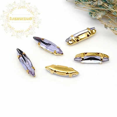 Crystal violet Лучшее предложение! 4*15 мм конский глаз Форма Стекло Кристалл пришить стразы с золотой коготь Diy shose аксессуары 20 шт - Цвет: Crystal violet