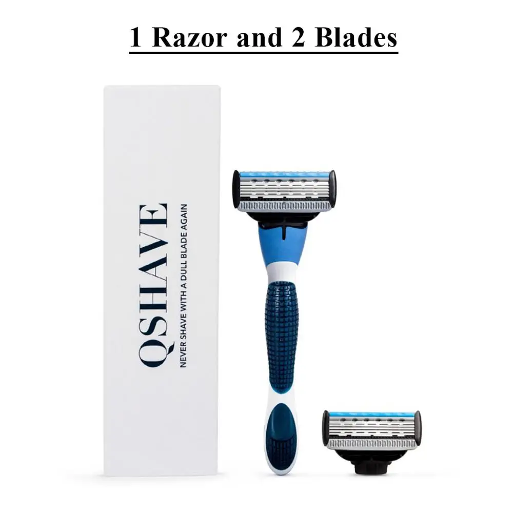 Бренд QShave, синяя мужская ручная бритва, триммер, лезвие, безопасное лезвие, Сделано в США, машинка, бритва, прямая эпиляция, эпилятор - Цвет: 1 Razor and 2 Blades