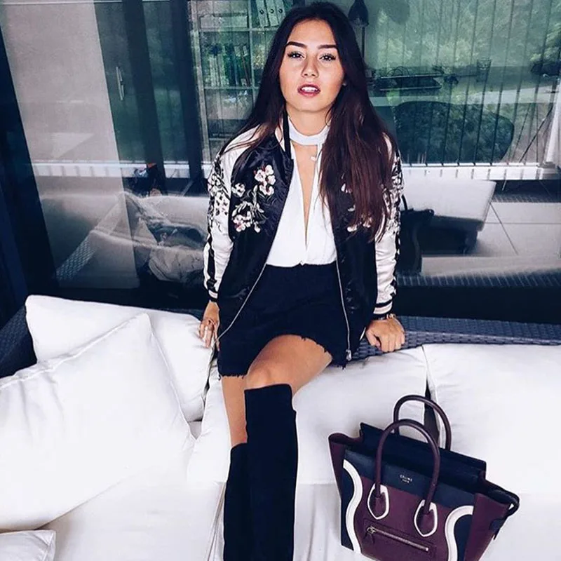 ZAFUL Двусторонняя куртка пальто с цветочной вышивкой бомбер Женская Осенняя