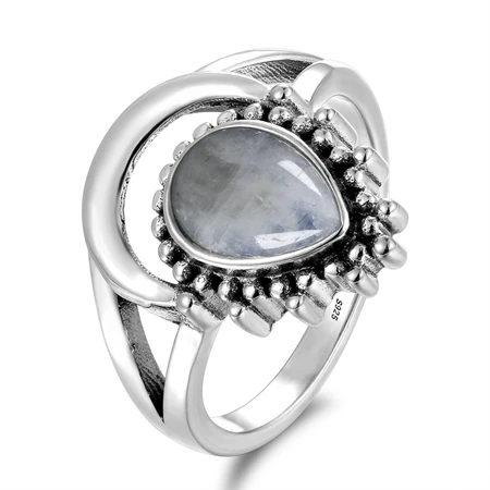 Moonstone GUYINKU Geniune, 925 пробы, серебро, натуральный лунный камень, кольца для женщин, в форме капли воды, Стерлинговое Серебро 925 пробы, хорошее ювелирное изделие, кольцо - Цвет камня: Moonstone
