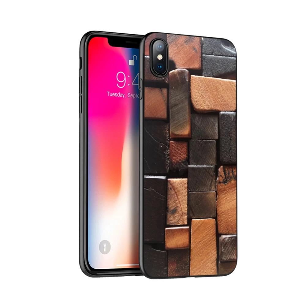 Черный чехол из ТПУ для iphone 5 5s SE 2020 6 6s 7 8 plus x 10 XR XS 11 pro MAX текстурный в деревянном