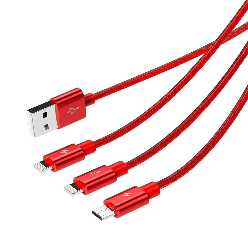 Red ORICO UTS3 3 в 1 USB кабель 3A Макс зарядки и передачи данных кабель для iPhone X 8 7 samsung Xiaomi huawei с 2 освещения и 1 микро B - Цвет: Red