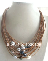 15rows freshwater pearl white black gray 9 13mm egg 17 24 necklace nature beads coffee line fppj