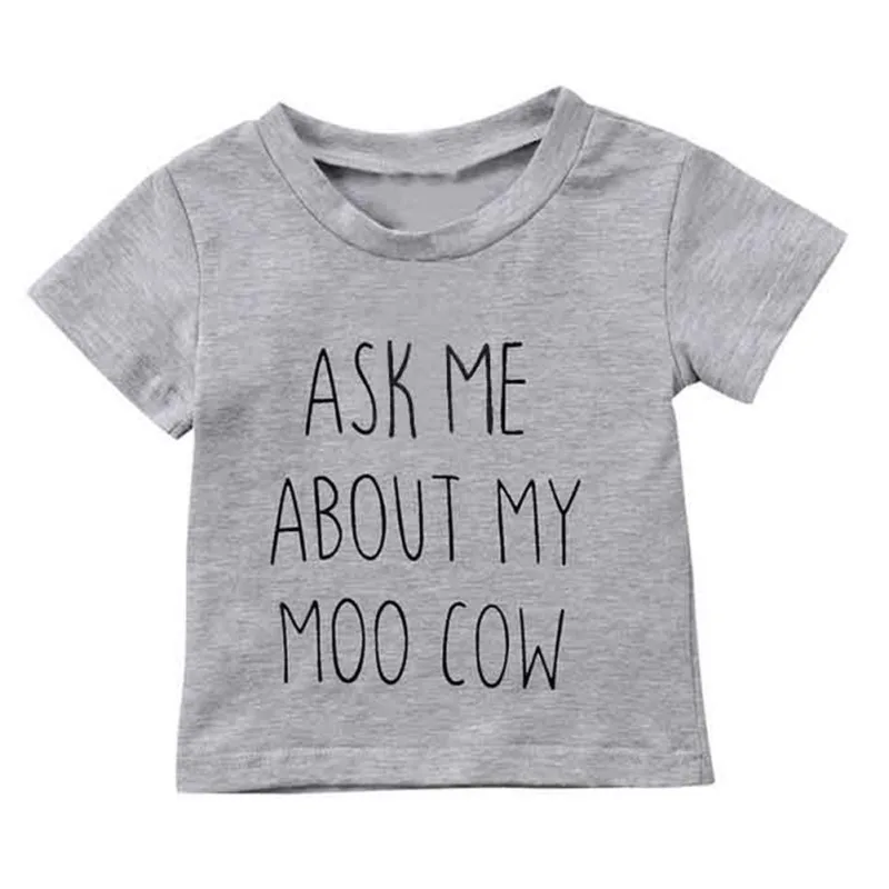 as show Забавная футболка для мальчиков; Новинка; Ask me about My Moo Cow; письменная рубашка; детские топы с короткими рукавами для мальчиков; футболка с рисунком коровы - Цвет: as show