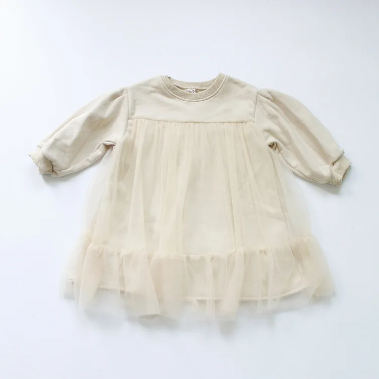2020 Spring Kids Sweatshirt Dress Korean Style Loose Voile Long Sleeve Cotton Baby Girls Princess Dresses Children Clothing | Детская