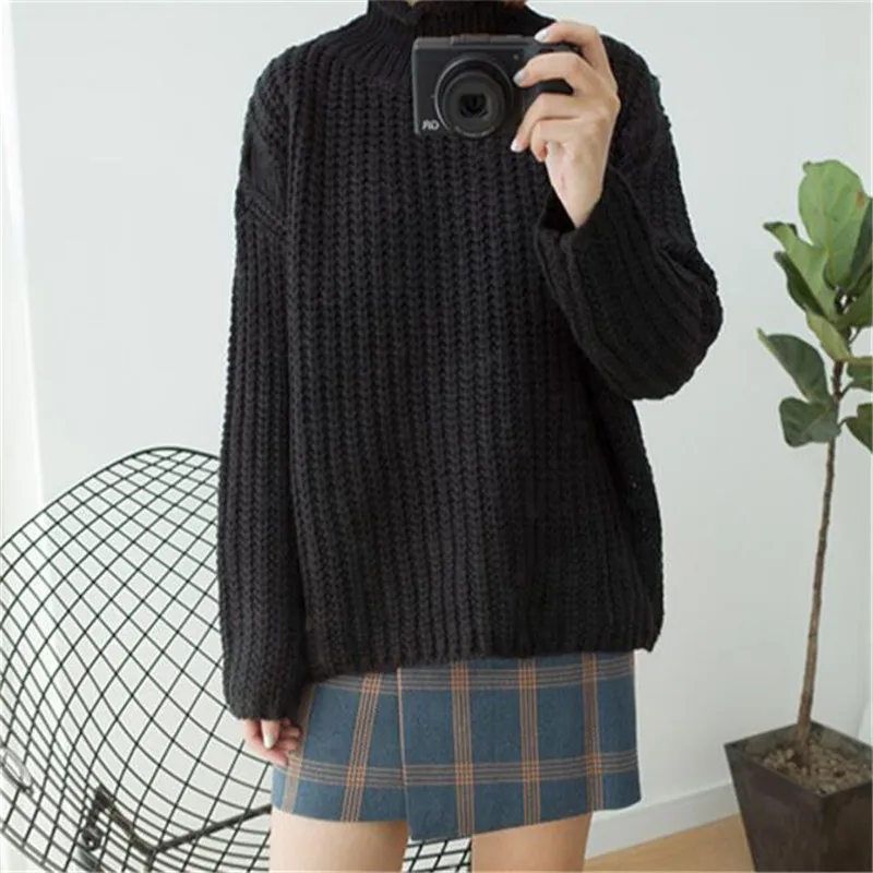 Для женщин зеленый водолазка свободный свитер 2018 Зима Осень вязать модные