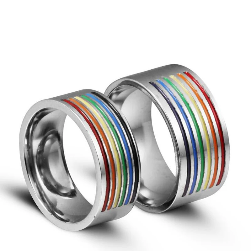 Кольца для мужчин и женщин из нержавеющей стали радужные кольца пар Помолвочные