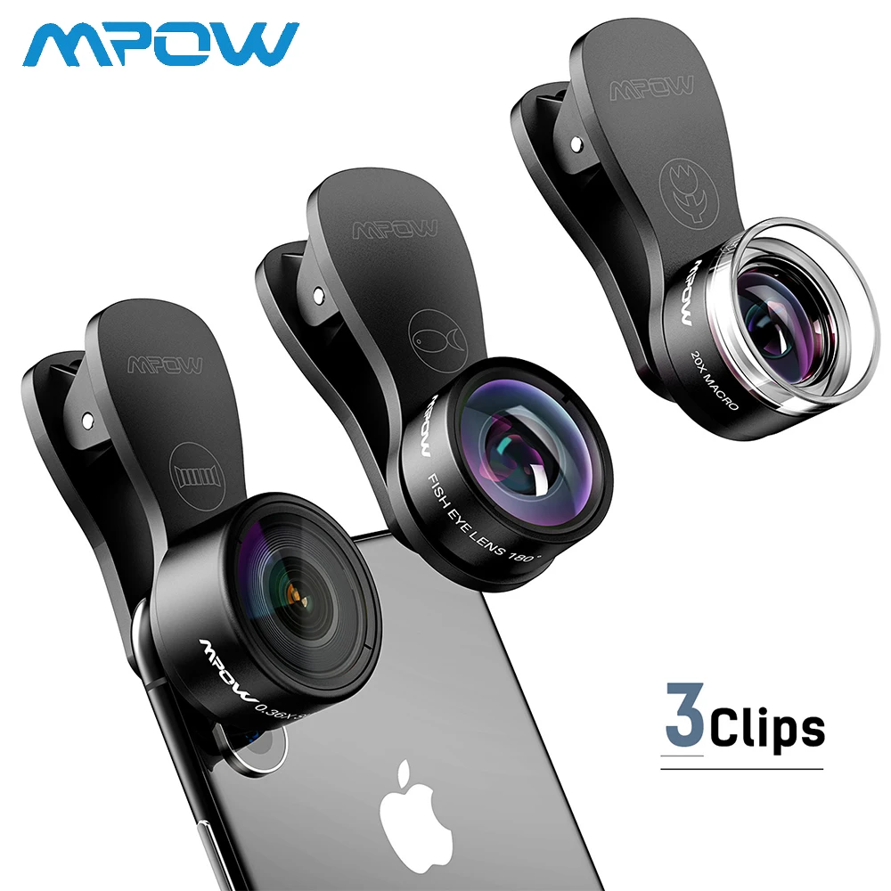 Mpow 3 в 1 Набор объективов для мобильного телефона с зажимом 180 градусов