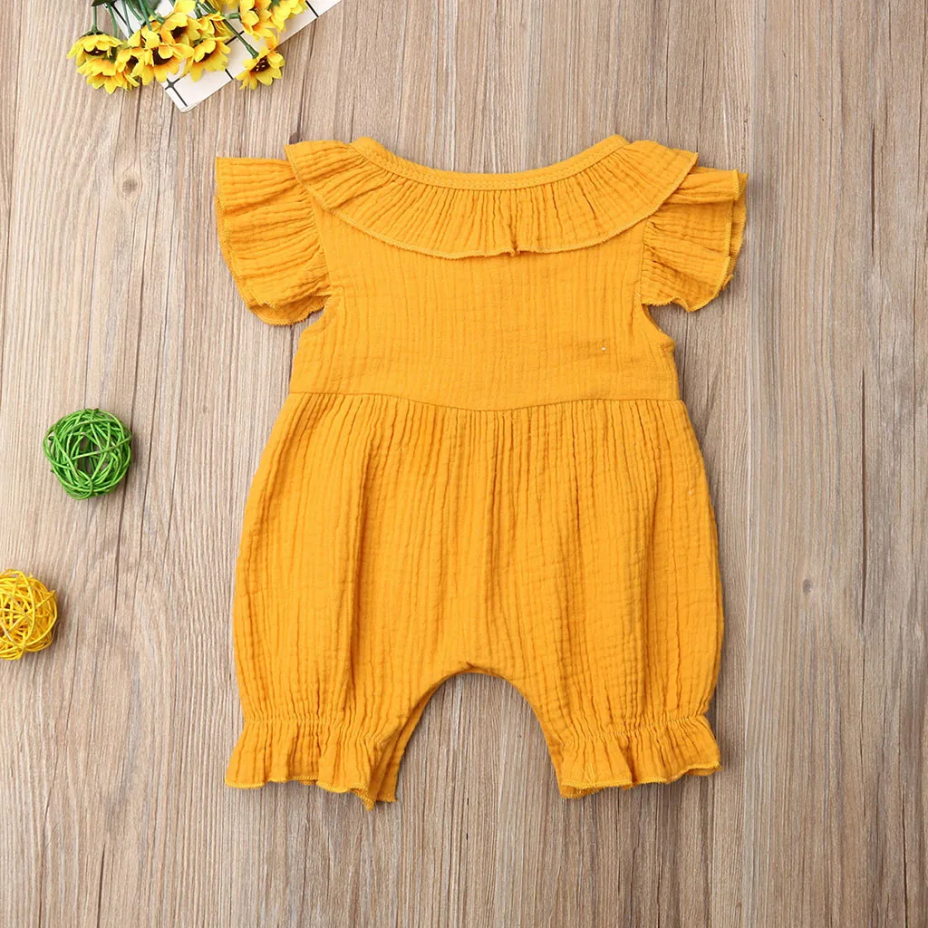 Summer Infant Baby Boys&Girls Fly Sleeve Ruffles Solid Romper Jumpsuit Clothes bebek tulum baby jumpsuit linen baby clothes