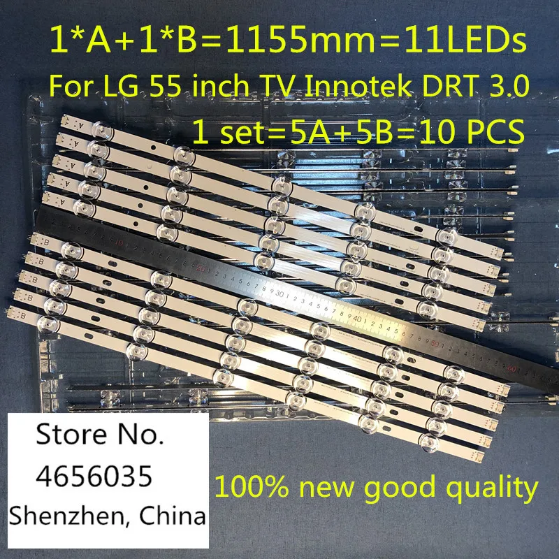 

10PCS 1155mm LED Backlight Lamp strip 11leds For LG 55 inch TV Innotek DRT 3.0 55LB561V LG55LF5950 LC550DUE 6916L-1991A 1992A