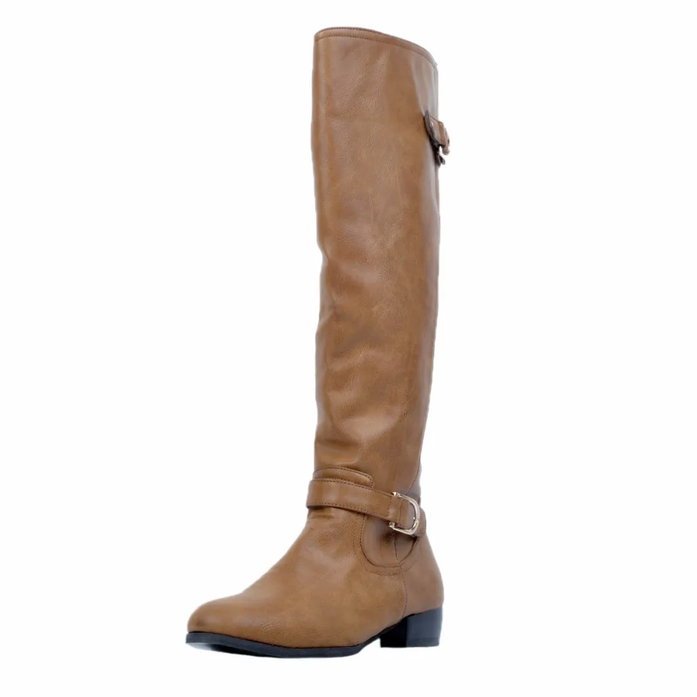 Женские сапоги до колена с круглым носком на квадратном каблуке размеры 4 15|shoes