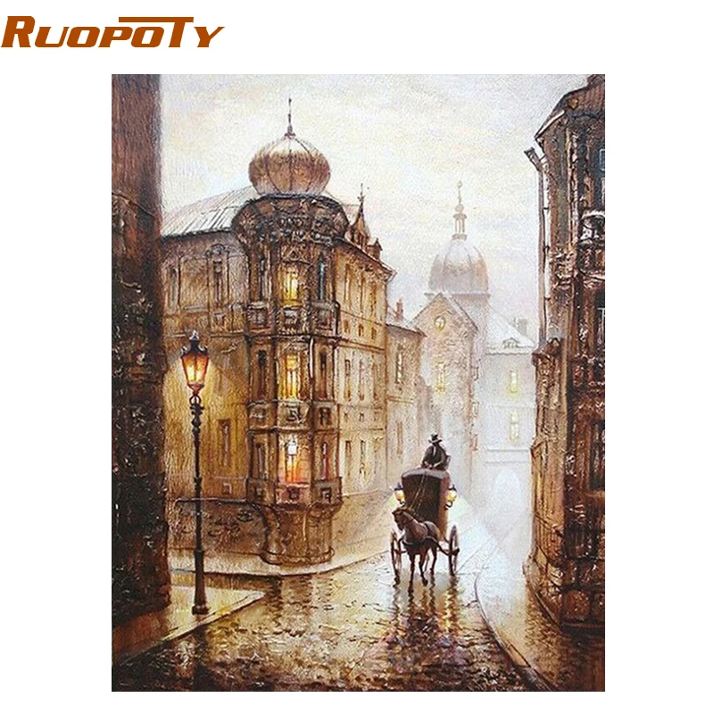 

RUOPOTY Frame Painting By Numbers Abstract Vintage Wall Decor Diy Picture Oil Painting On Canvas For Home Decor Europe Street