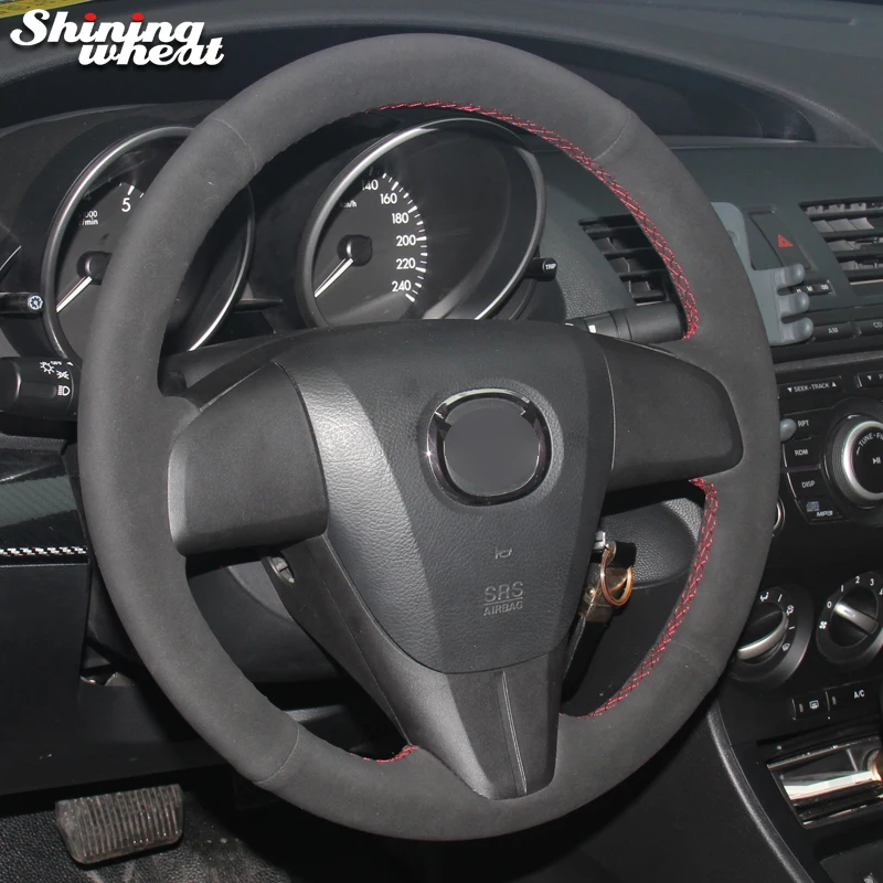Блестящая зернистая черная замша для Mazda 3 Axela 2008 2013 5 2011 чехол рулевого колеса