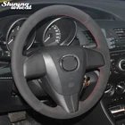 Блестящая зернистая черная замша для Mazda 3 Axela 2008-2013 Mazda 5 2011-2013 Mazda чехол рулевого колеса автомобиля CX7 2010-2016