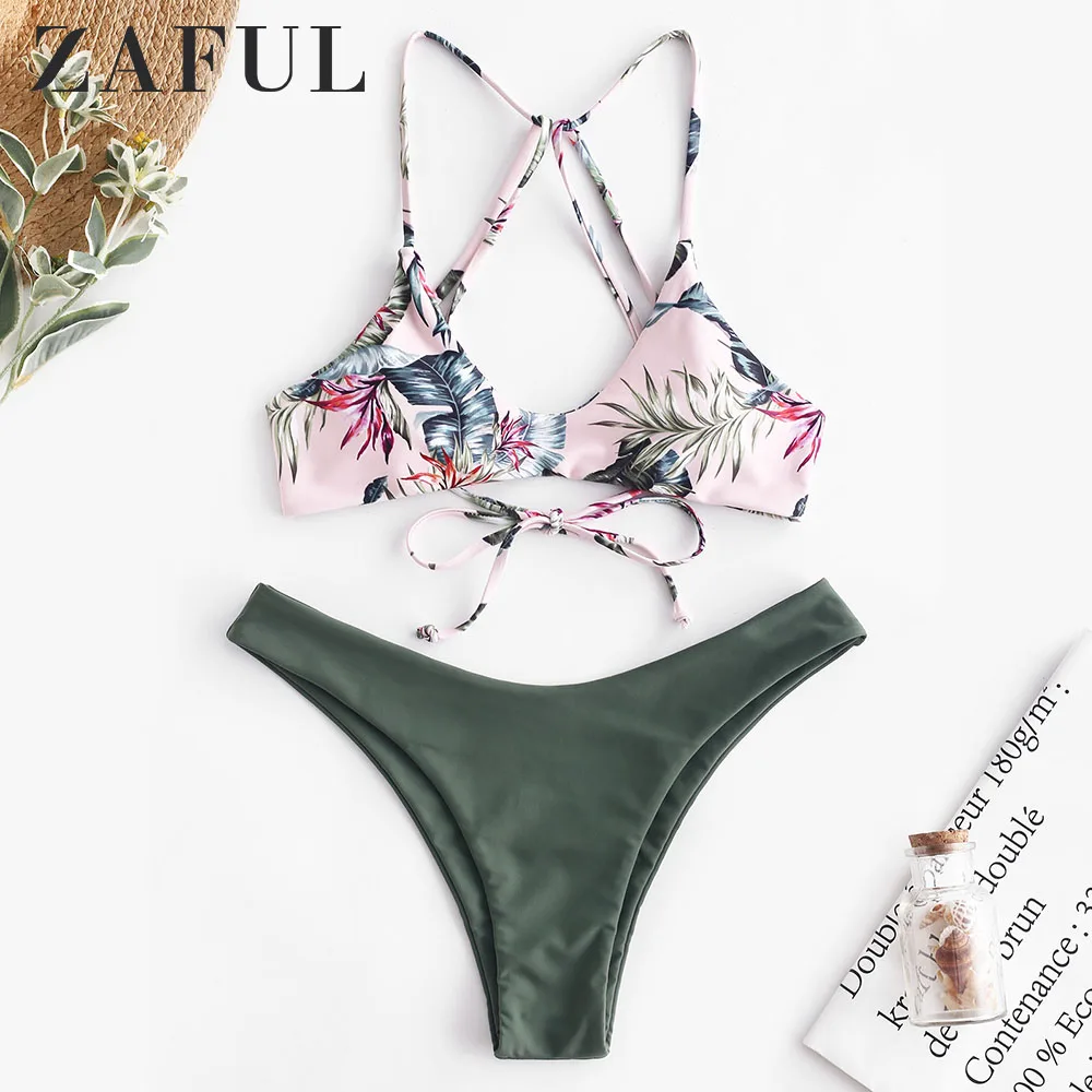 ZAFUL Бикини Женщины Цветочные Strappy Mix Match Набор Мягкие Ремни Тонкий Провод