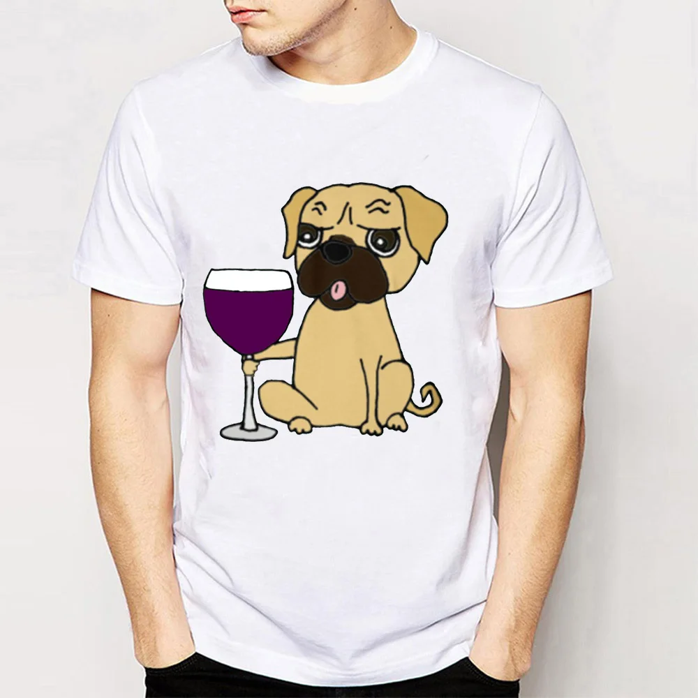Новая летняя мужская футболка с коротким рукавом принтом мопса Love Wine