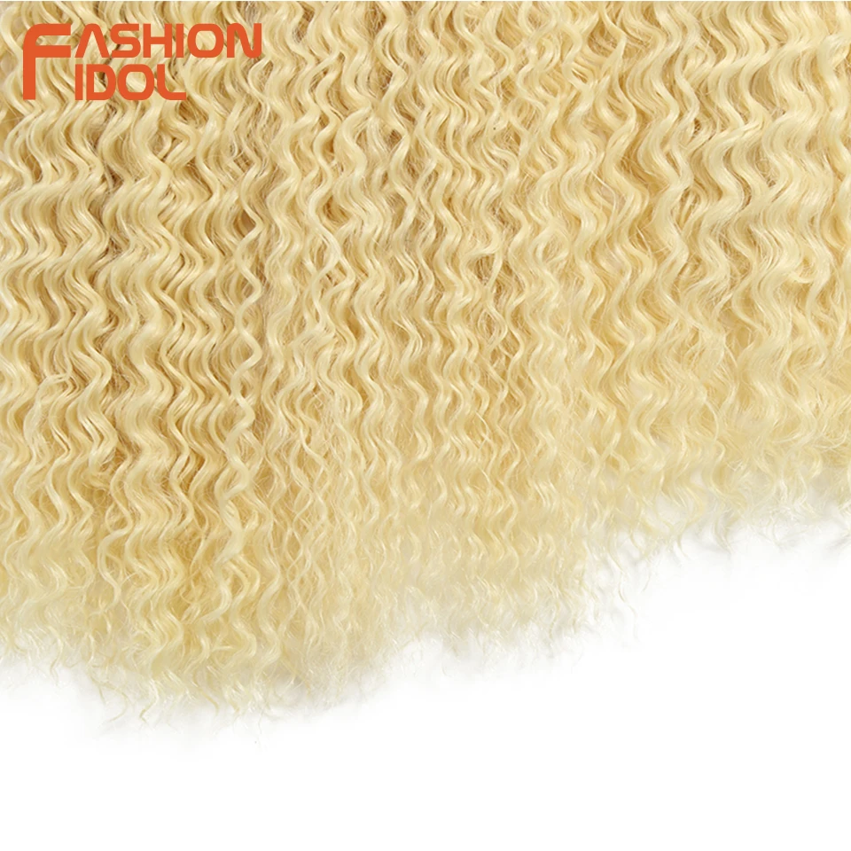 FASHION IDOL Afro Kinky Curly Hair Weave Bundles 613 Blonde Color Synthetic Hair Extensions Nature Color 6 PC 20 22 24 inch Hair