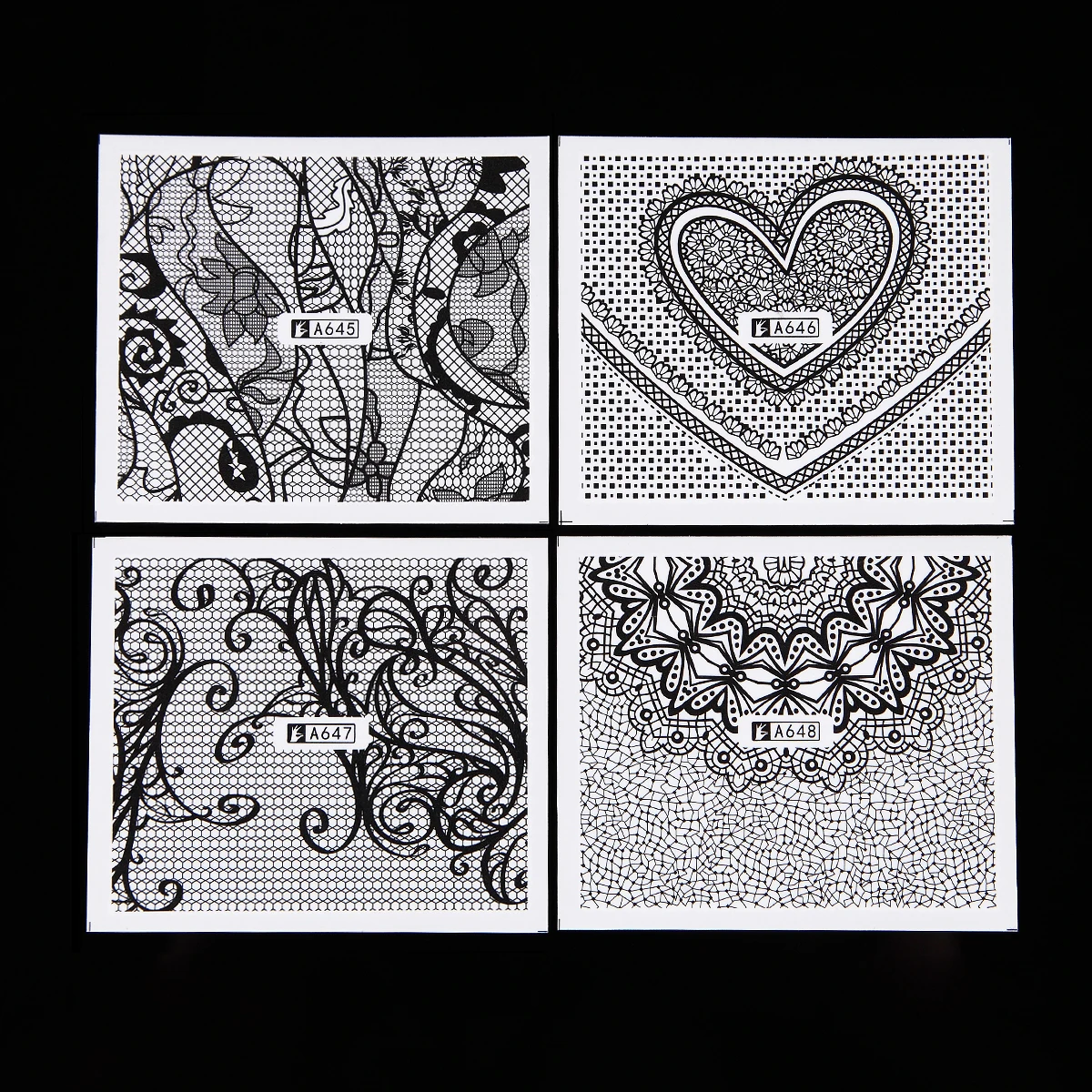 Monja 24 листа/Набор для нейл арта черно белое кружево Цветочный дизайн наклейки