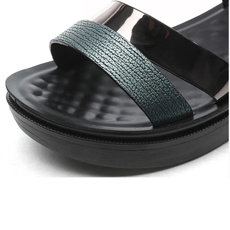 Сандалии с пряжками женские сандалии на танкетке 2019 женская летняя обувь кожаные