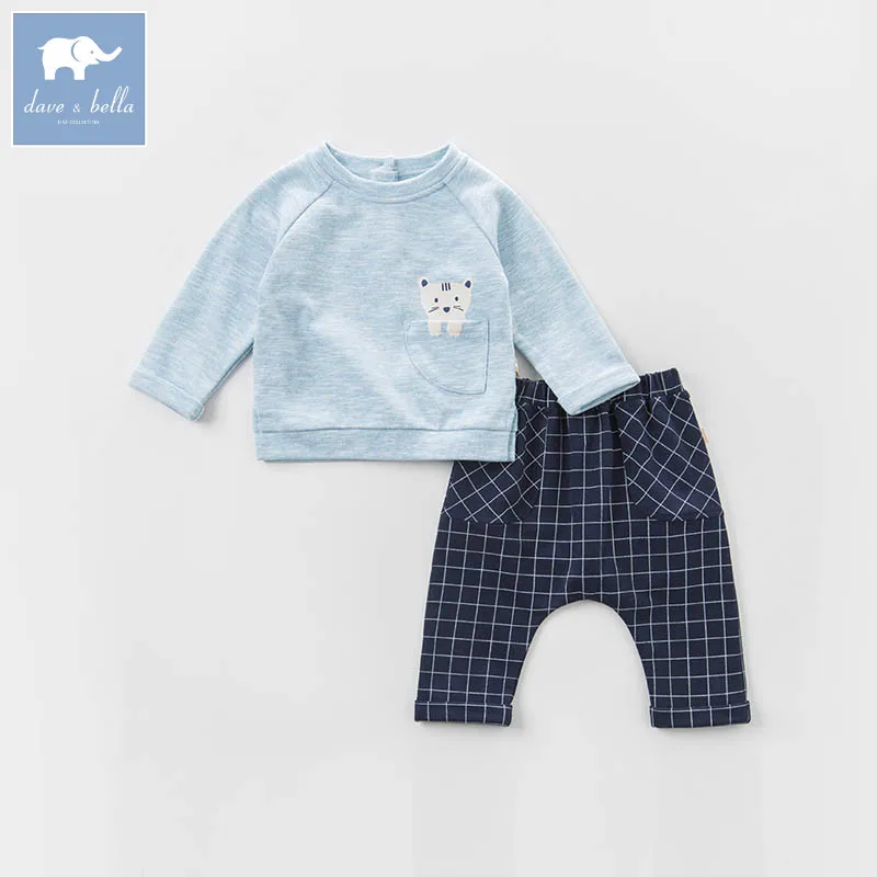 DB7379 dave bella spring baby boys blue clothing sets toddler children suit high quality outfits Clothing Suits |