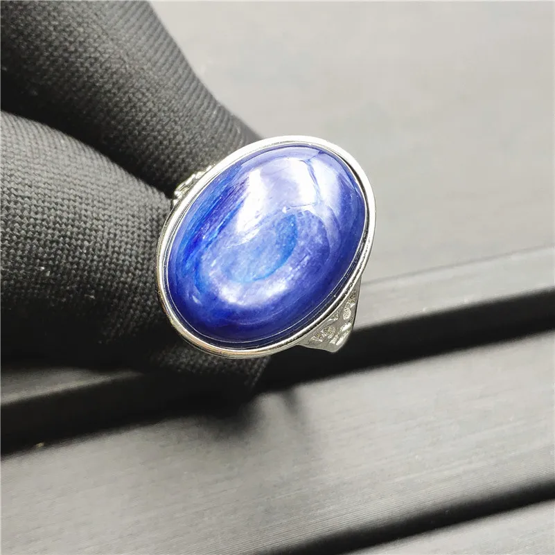 Натуральное кольцо с кианитом голубой кошачий глаз 18x13 мм исцеляющий камень