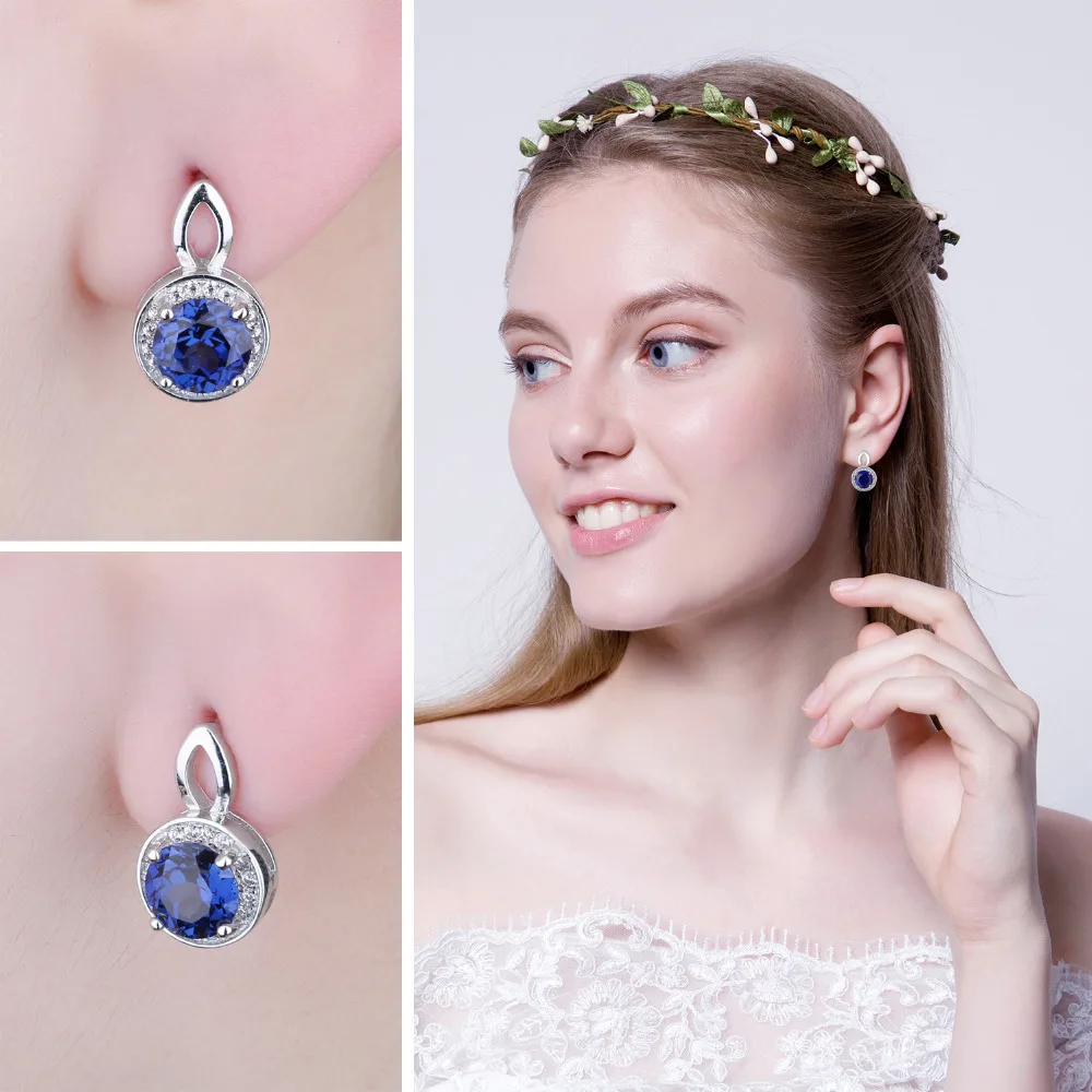 Jewelrypalace круглой огранки 4.8ct создан синий сапфир Halo Серьги одноцветное 925 серебро