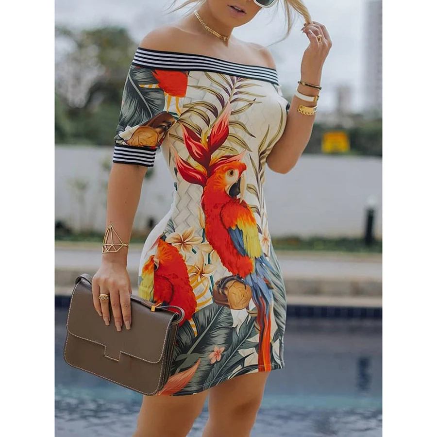 2019 Взрывные модели новое женское платье модное элегантное с принтом попугая