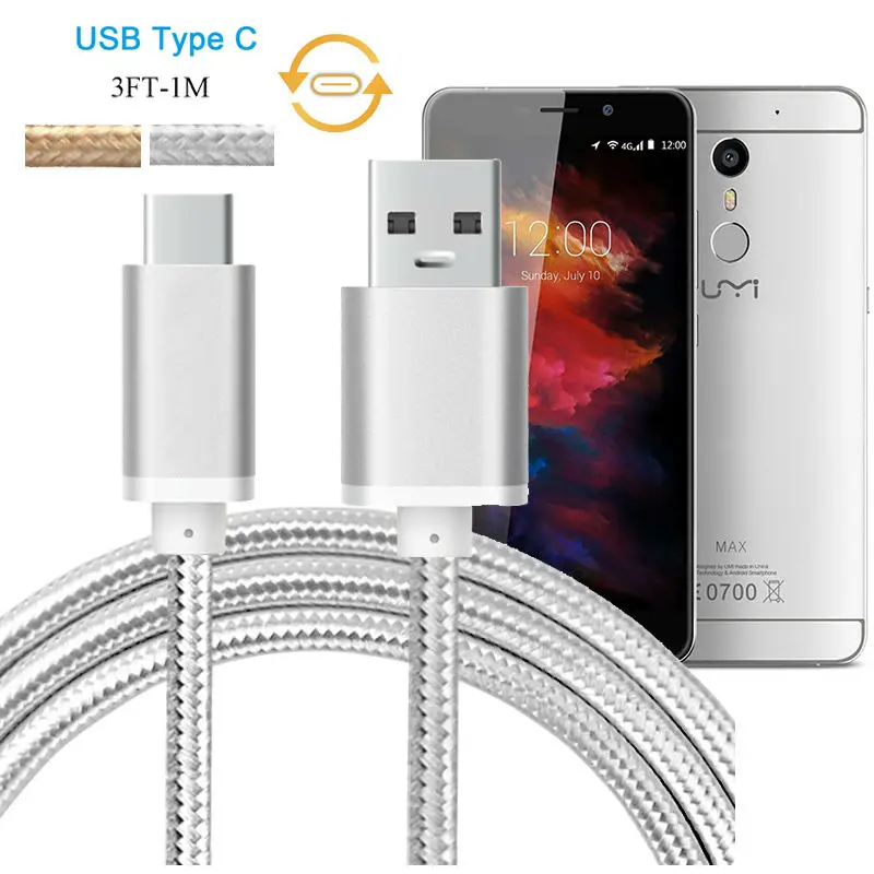 Зарядный кабель для Chuwi VI8 Plus 1 м алюминиевый Нейлоновый USB Type C UMI Max Super 4G LTE 3 1|usb 3.1 c