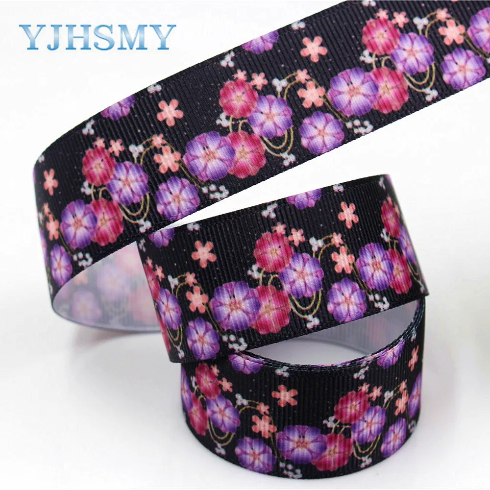 Yjhsmy 1712082 3 ярдов 25 мм цветочные ленты термотрансферной печати Grosgrain Свадебные