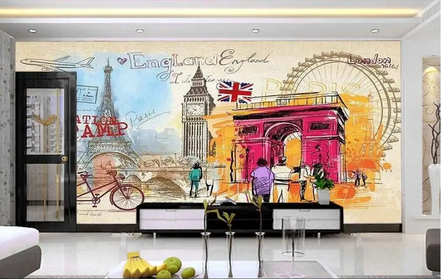 3d обои на заказ фотообои Париж Великобритания Современное граффити живопись
